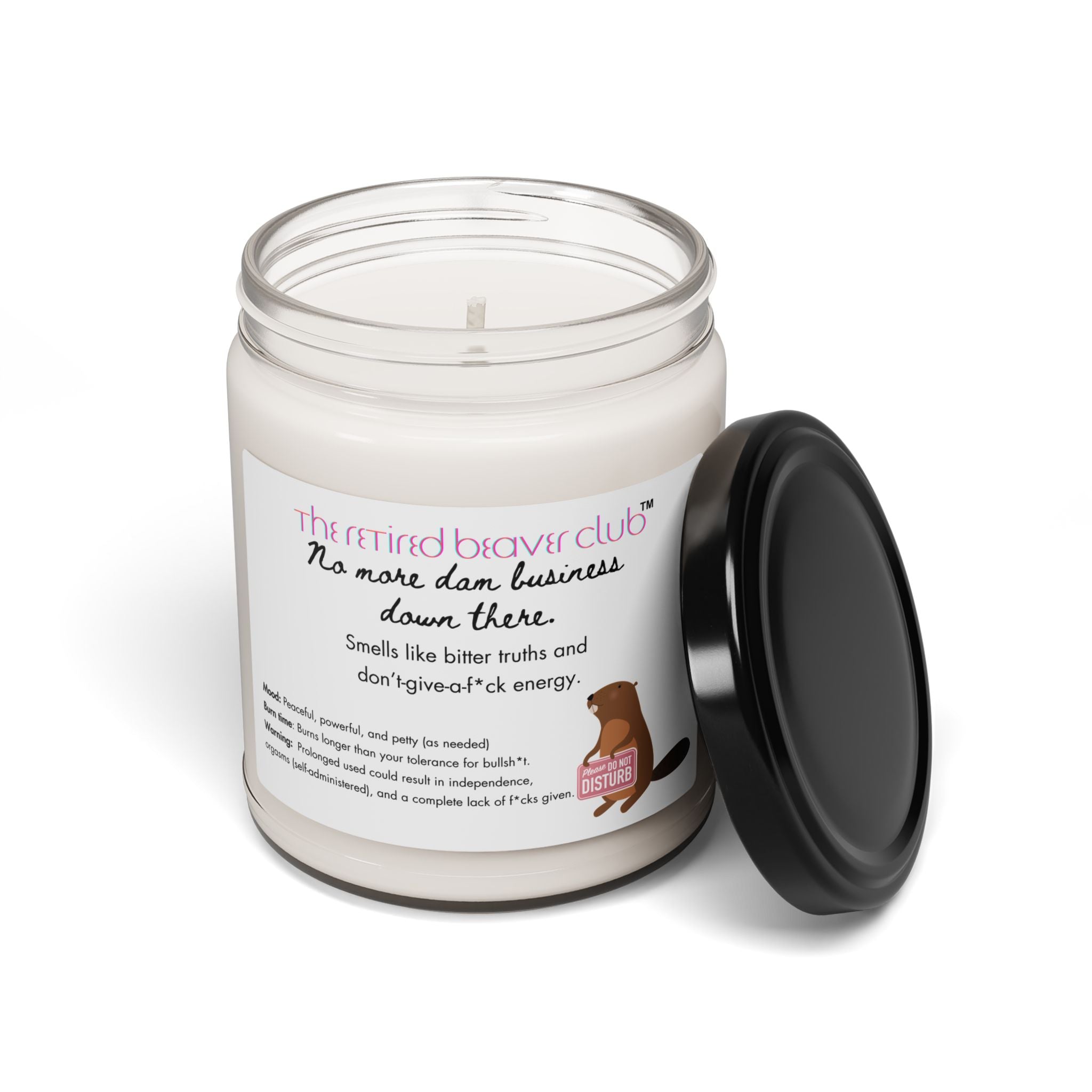 "No Dam Business Down There"  Atlantis Whisper Sandalwood Scented Soy Candle